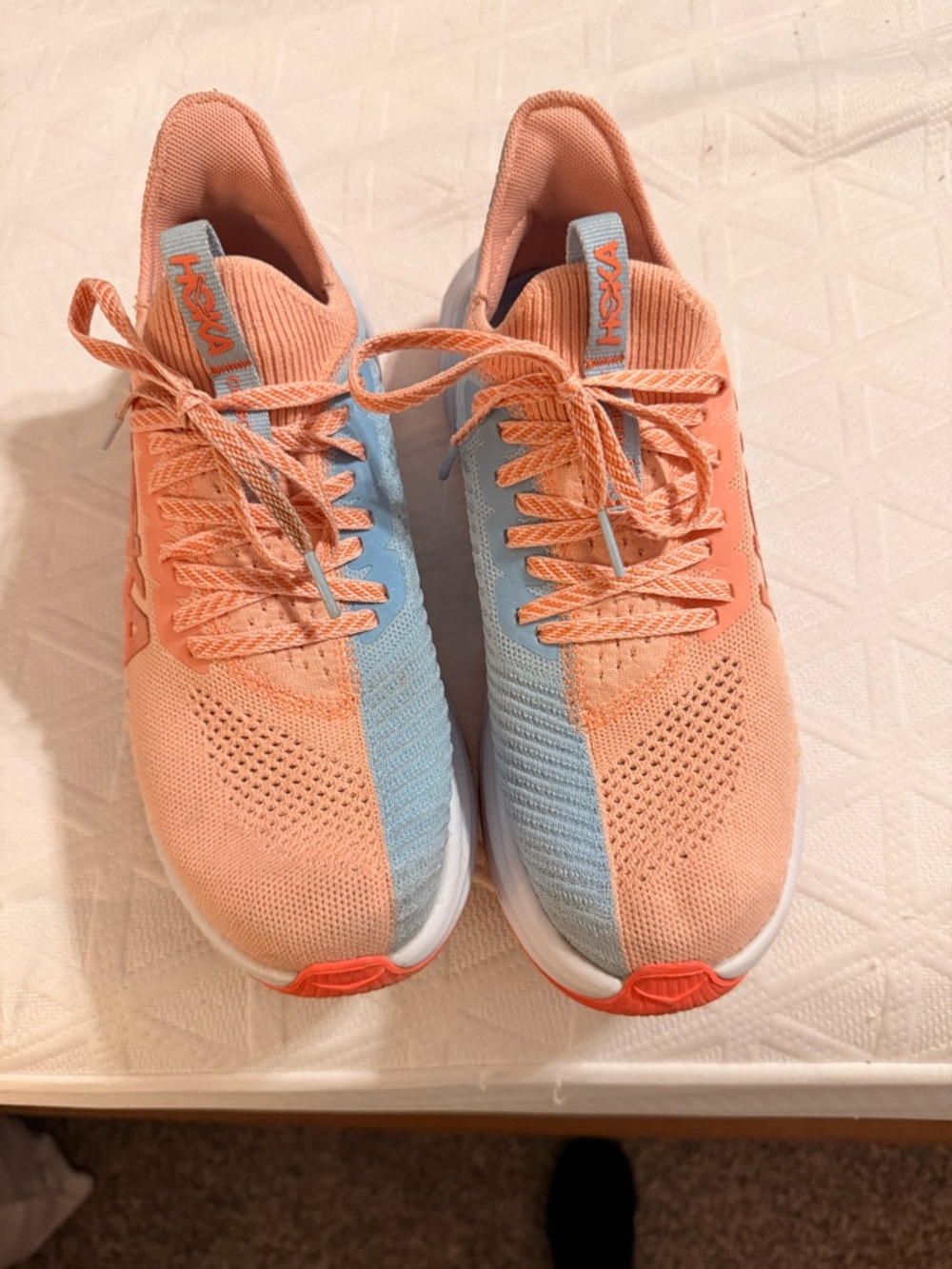 Hoka Carbon X3 Peach and Light Blue Slip-On Sneaker